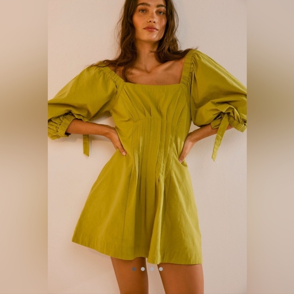 Free People Lime Puff Sleeve Mini Dress